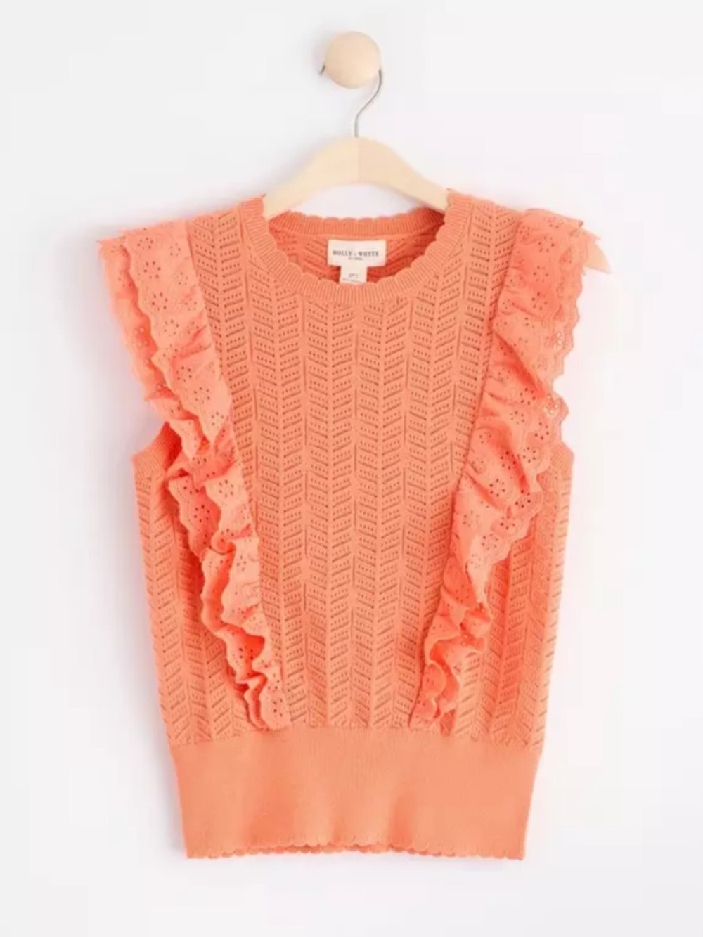 Lovely Melody Orange Ruffle Knit Sleeveless Top XL